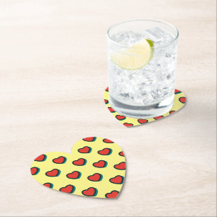 Retro Pop Art Red Blue Yellow Hearts Pattern Paper Coaster