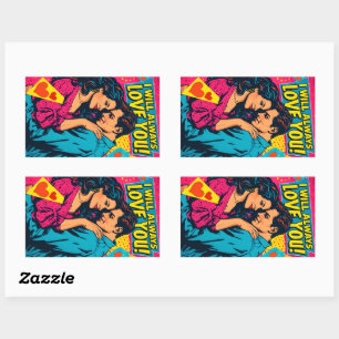 Retro Pop Art Romance Comics Bright Colours Love Rectangular Sticker
