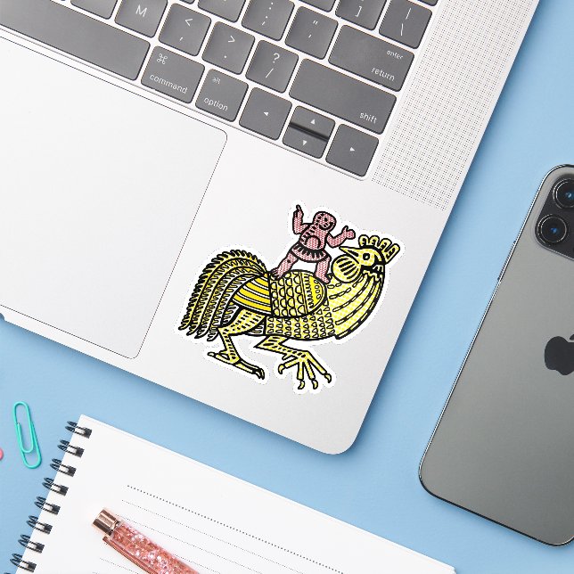 Retro Pop Art Rooster with Figure Ben-Day Dot (Laptop w/ iPhone)