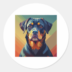 Retro Pop Art Rottweiler – Colourful Dog Portrait Classic Round Sticker