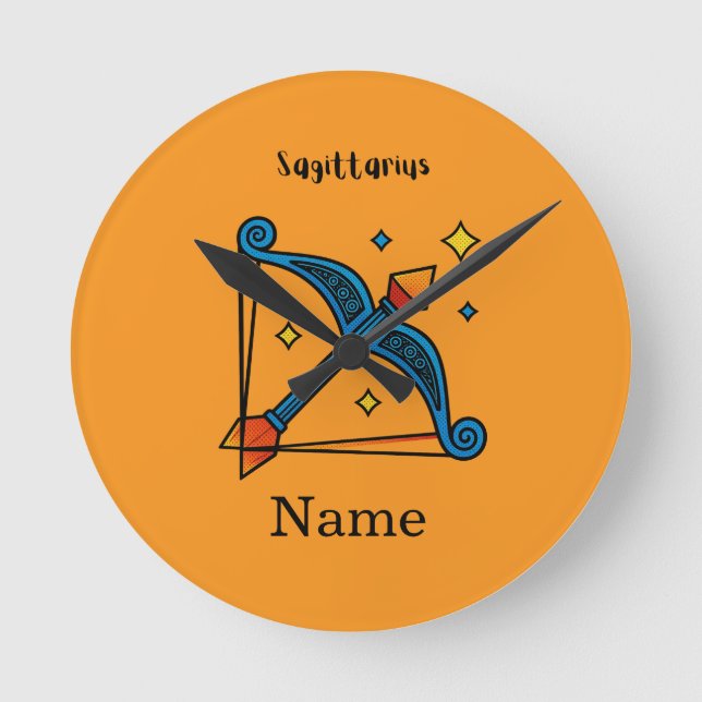 Retro Pop Art Sagittarius Zodiac Sign Gift Round Clock (Front)