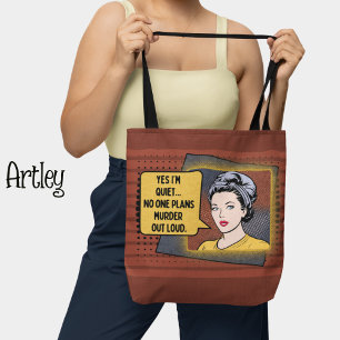 Retro Pop Art Shy Girl Sarcastic Phrase red yellow Tote Bag