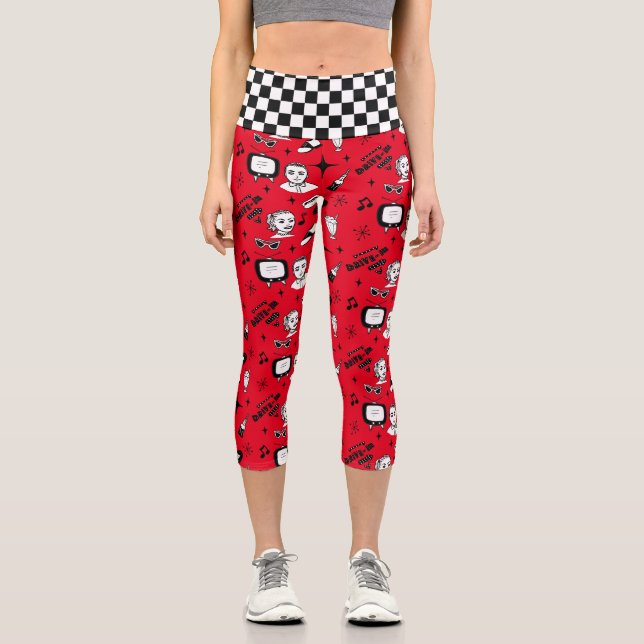 Retro Pop Art Style 1950s Style Graphics Capri Leggings (Front)