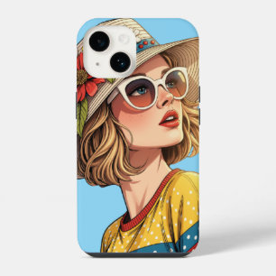 Retro Pop Art Summer Woman with Sunglasses iPhone 14 Case