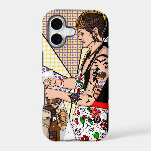 Retro Pop Art Tattoo Lady Baking in Kitchen