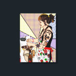 Retro Pop Art Tattooed Lady Baking   Canvas Print<br><div class="desc">I drew this picture of my daughter cooking on Christmas in the kitchen with a retro pop art flare.</div>