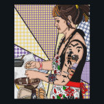 Retro Pop Art Tattooed Lady Baking   Faux Canvas Print<br><div class="desc">I drew this picture of my daughter cooking on Christmas in the kitchen with a retro pop art flare.</div>