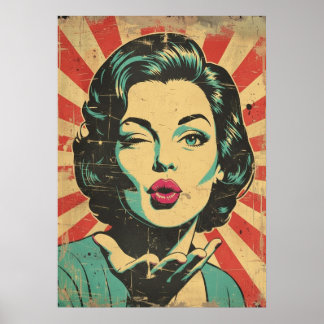 Retro Pop Art: Wink & Kiss Poster