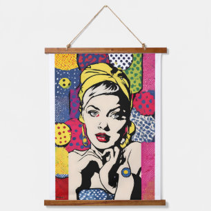 Retro Pop Art Woman Portrait Hanging Tapestry
