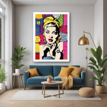 Retro Pop Art Woman Portrait Poster Print