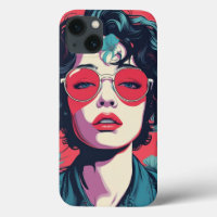 Retro Pop Art Woman with Red Sunglasses iPhone Cas