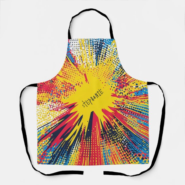 Retro Pop Art Yellow Explosion Comic Apron (Front)