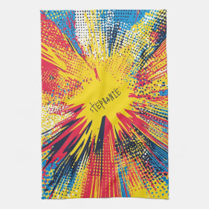 Retro Pop Art Yellow Explosion Comic Tea Towel