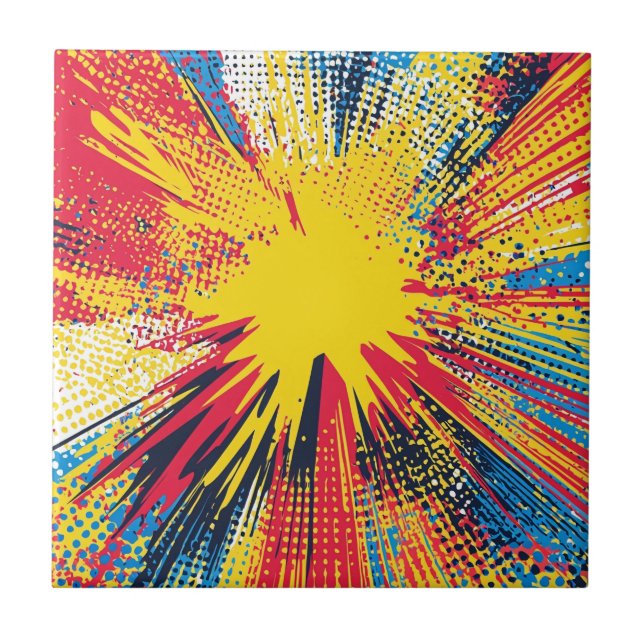 Retro Pop Art Yellow Explosion Comic Tile (Front)