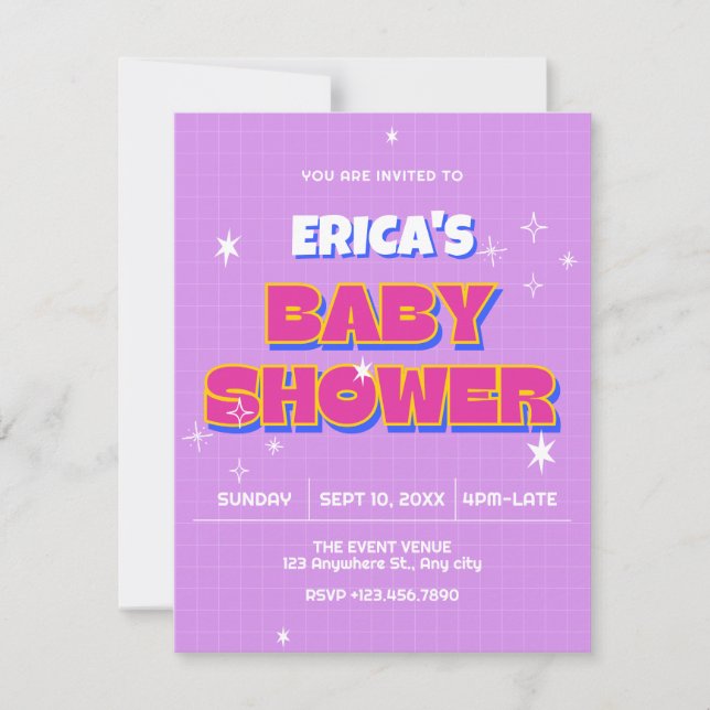 Retro pop baby shower invitation (Front)