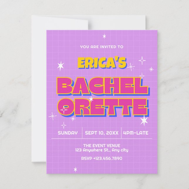 Retro pop bachelorette invitation (Front)