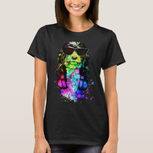 Retro Pop Bernedoodle Dog Portrait with Headphones T-Shirt