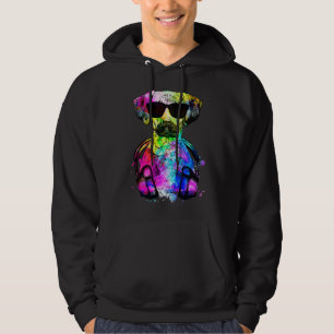 Retro Pop Black Mouth Cur Dog Portrait with Headph Hoodie
