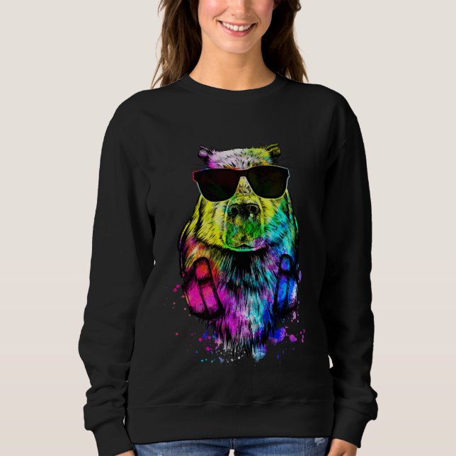 Retro Pop Capybara Gamer with Headphones Sweatshirt (Front)
