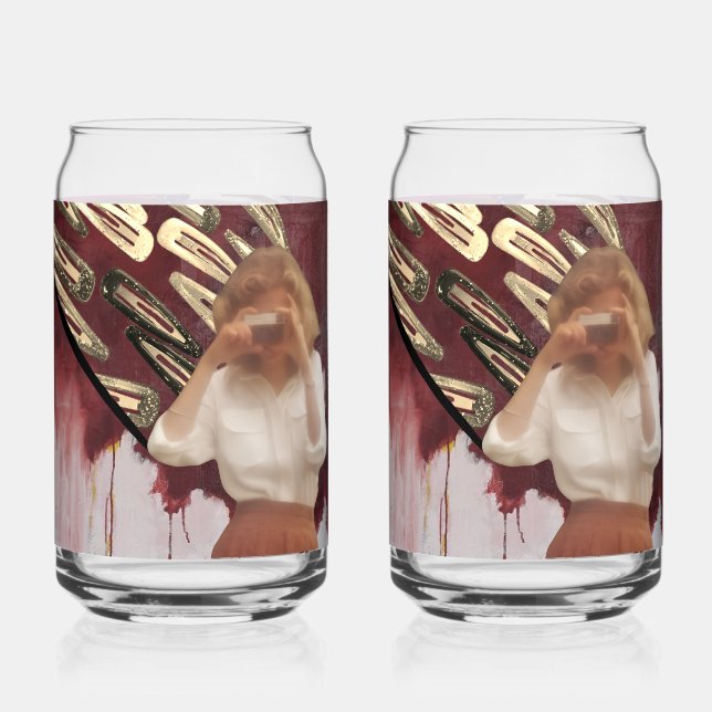 Retro Pop Collage Art Drinkware Set Can Glass (Front)