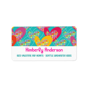 Retro Pop Colourful Valentine Hearts Address Label