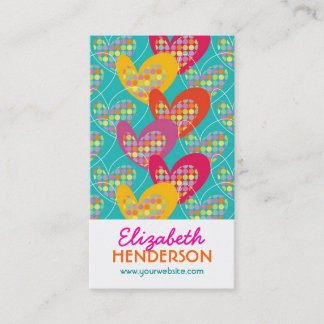 Retro Pop Colourful Valentine Hearts Modern Dots Business Card