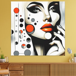 Retro Pop Diva: Geometric Elegance Abstract Art  Canvas Print