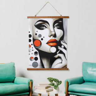 Retro Pop Diva: Geometric Elegance Abstract Art Hanging Tapestry