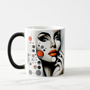 Retro Pop Diva: Geometric Elegance Abstract Art Magic Mug