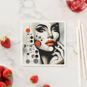 Retro Pop Diva: Geometric Elegance Abstract Art  Napkin