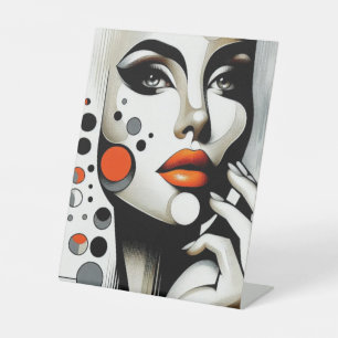 Retro Pop Diva: Geometric Elegance Abstract Art Pedestal Sign