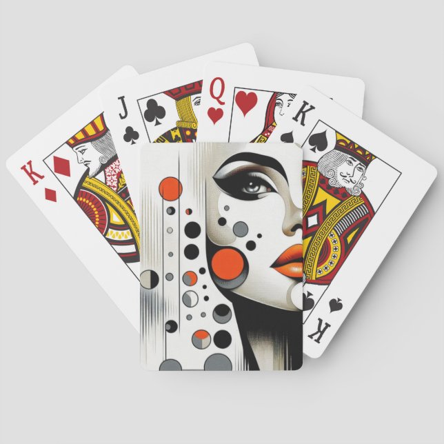 Retro Pop Diva: Geometric Elegance Abstract Art  Playing Cards (Back)