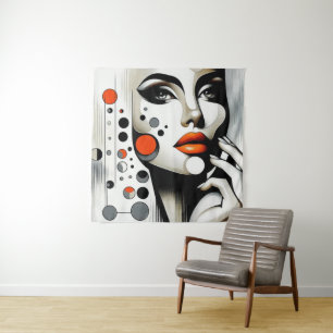 Retro Pop Diva: Geometric Elegance Abstract Art Tapestry