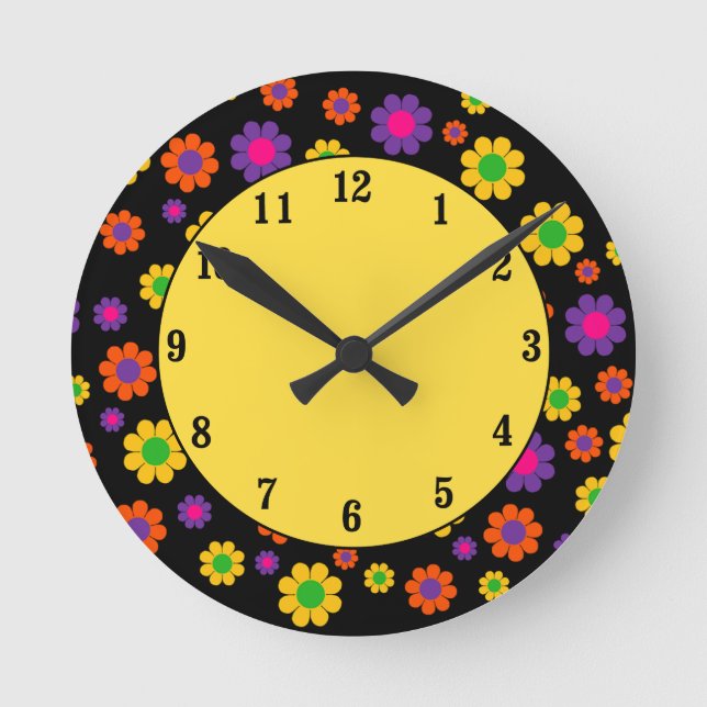 Retro Pop Flower Power Round Clock (Front)