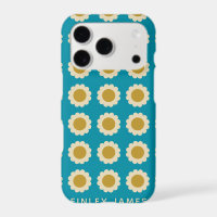 Retro Pop Flowers Pattern Turquoise Personalised