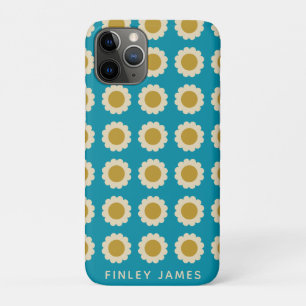Retro Pop Flowers Pattern Turquoise Personalised Case-Mate iPhone Case