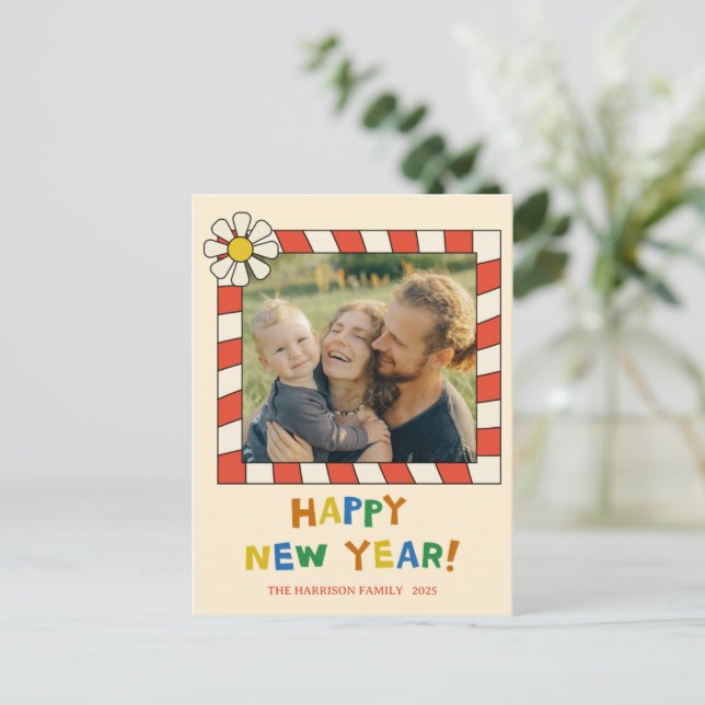 Retro Pop Frame New Year Photo  Postcard (Standing Front)