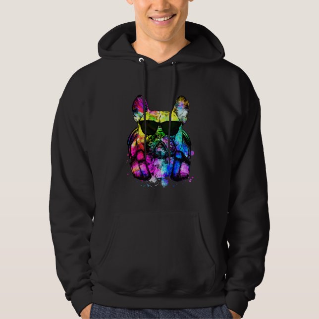 Retro Pop French Bulldog Dog Portrait with Headpho Hoodie (Front)