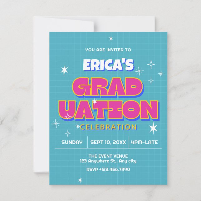 Retro pop graduation invitation (Front)