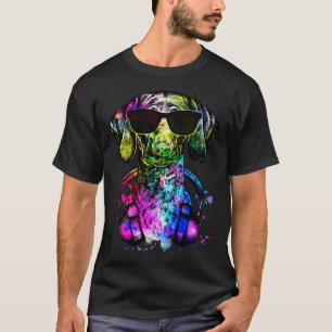 Retro Pop GSP Dog Portrait with Headphones T-Shirt