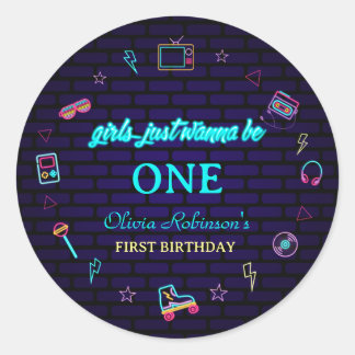 Retro Pop Neon Kids’ Birthday Bash Classic Round Sticker