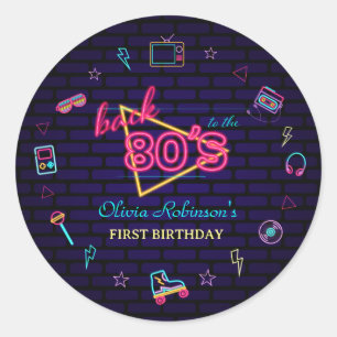 Retro Pop Neon Kids’ Birthday Bash Classic Round Sticker