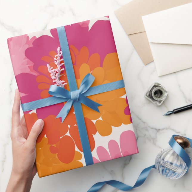 Retro Pop Pink Orange Burst Cream Abstract pattern Wrapping Paper (Gifting)