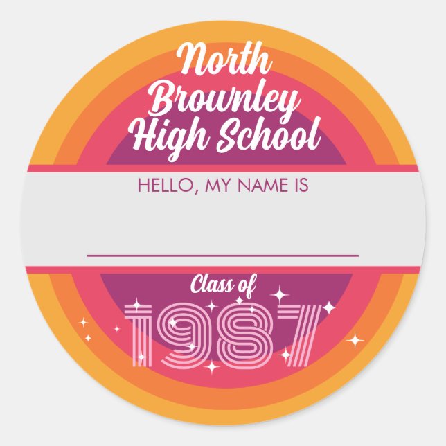 Retro pop school class reunion name tag (Front)