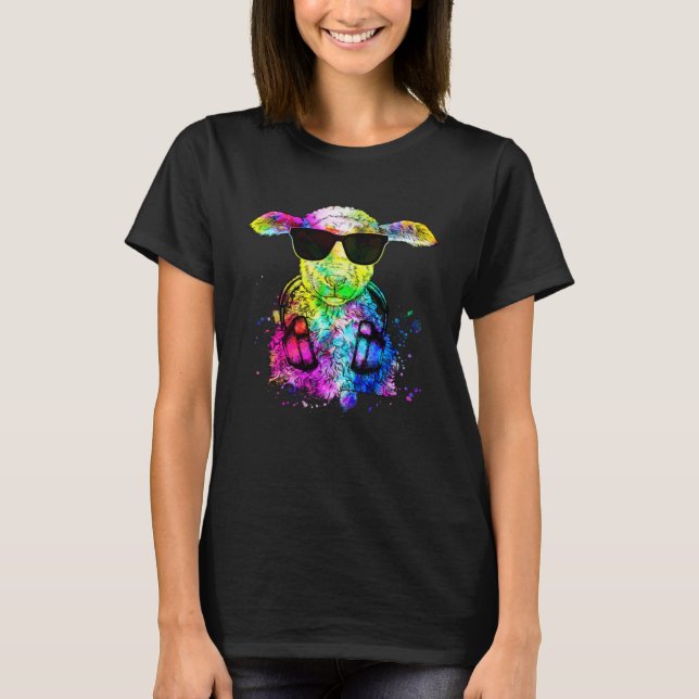 Retro Pop Sheep Farm Animal with Headphones T-Shirt (Front)