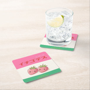 Retro Pop Strawberry Charm - Harajuku Kawaii Style Square Paper Coaster