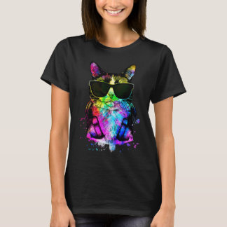 Retro Pop Tuxedo Cat Portrait with Headphones T-Shirt