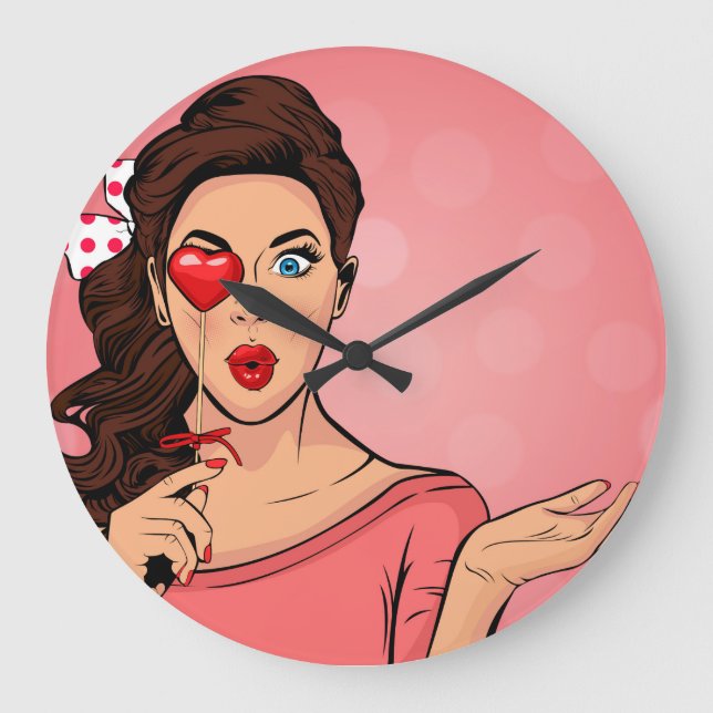 Retro Popart Lady Large Clock (Front)