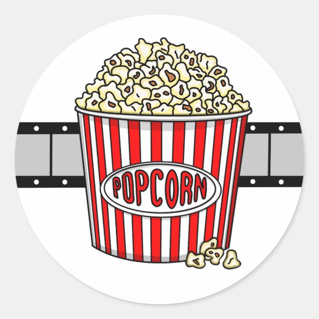 Retro Popcorn and Movie Filmstrip Classic Round Sticker (Front)