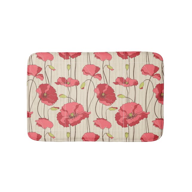 Retro Poppies Pattern Bath Mat (Front)